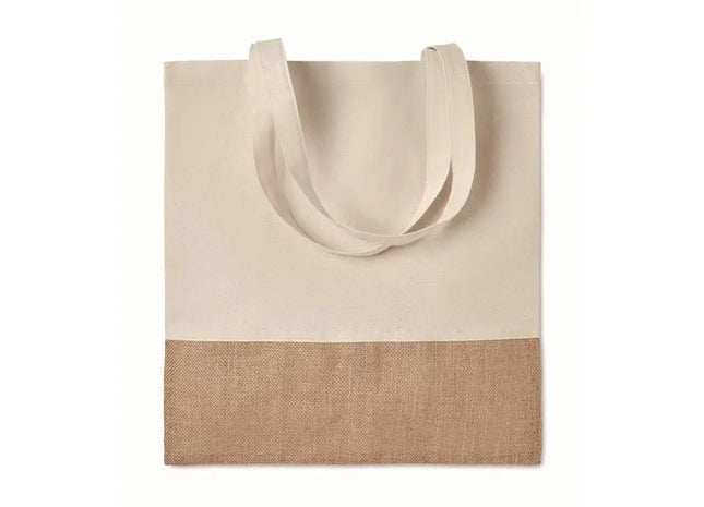 Beige INDIA TOTE Einkaufstasche mit stilvollem Jutebesatz TK Gruppe® Grosshandel 