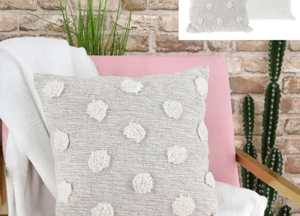 Beiges Dekokissen mit Pom-Pom-Besatz, ca. 45x45 cm, Zierkissen TK Gruppe® Grosshandel 