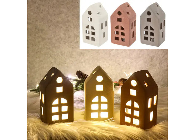 Beleuchtetes Sandstein-Haus, 3er-Set, XL, ca. 10x19cm - Verleihen Sie Ihrem Raum mit LED-Häusern eine warme Atmosphäre TK Gruppe® Grosshandel 