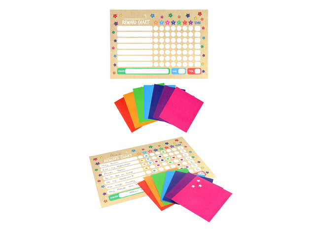 Belohnungstafel-Set mit 8 A4-Diagrammen und Aufklebern – Motivationstafeln für Kinder und Schule TK Gruppe® Grosshandel 