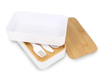 Bento-Lunchbox Weiß, Snackbehälter R-PP & Bambus – Praktisch & Nachhaltig TK Gruppe® Grosshandel 