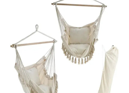 Bequemer Hängesessel mit 2 Kissen, Holzstange, Beige, 98x138cm – Ideal zum Entspannen TK Gruppe® Grosshandel 