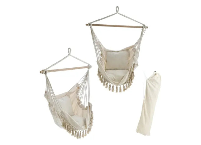 Bequemer Hängesessel mit 2 Kissen, Holzstange, Beige, 98x138cm – Ideal zum Entspannen TK Gruppe® Grosshandel 