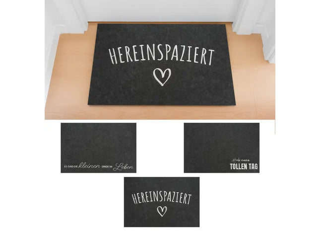 Bestickte Filz-Fußmatten mit Sprüchen - Set aus 3, ca. 60x40cm TK Gruppe® Grosshandel 