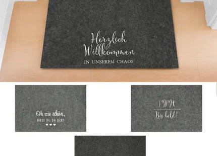 Bestickte Filz-Fußmatten mit Sprüchen, 3er-Set, ca. 60x40cm, Einladende Dekoration TK Gruppe® Grosshandel 