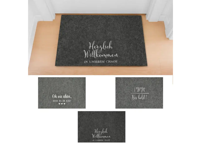 Bestickte Filz-Fußmatten mit Sprüchen, 3er-Set, ca. 60x40cm, Einladende Dekoration TK Gruppe® Grosshandel 