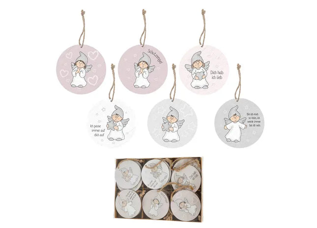 Bezaubernde Schutzengel-Anhänger aus Holz, 7,5 cm, 6er-Set – Himmlische Deko TK Gruppe® Grosshandel 