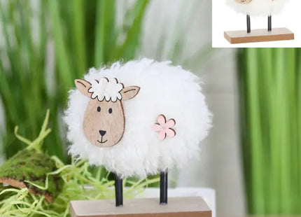 Bezauberndes Schaf auf Holzsockel, Klein, ca. 9x10cm - Ländliche Deko TK Gruppe® Grosshandel 