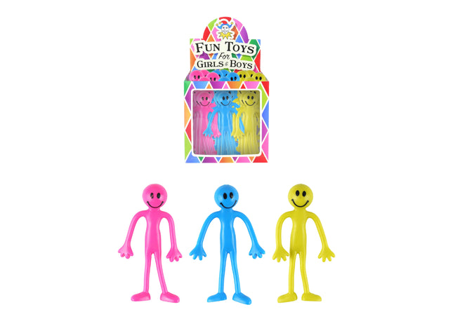 Biegsamer Mann mit lächelndem Gesicht, 13 cm – 3 verschiedene Farben, flexibles, lustiges Spielzeug TK Gruppe® Grosshandel 
