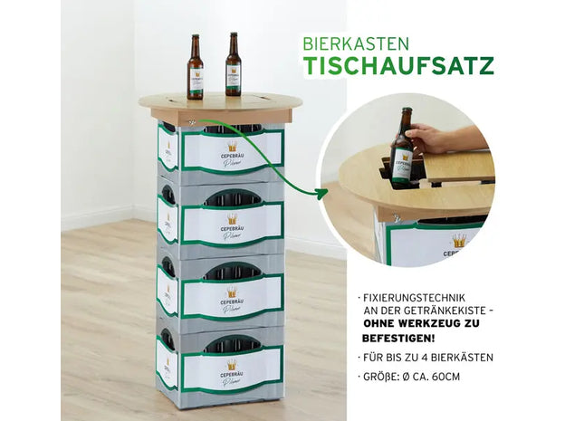 Bierkasten-Tischaufsatz, 60 cm Durchmesser - Verwandle deinen Kasten in einen Tisch TK Gruppe® Grosshandel 