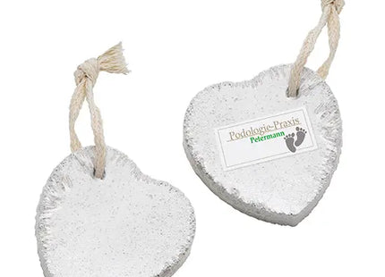 Bimsstein 'Herz' mit Personalisierbarem Sticker in Grau – Hautpflege TK Gruppe® Grosshandel 