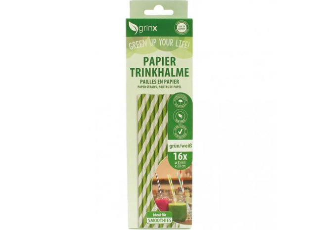 Biodegradable Green & White Paper Straws, 16-Pack, 8mmx20cm - Sustainable Sipping TK Gruppe® Grosshandel 