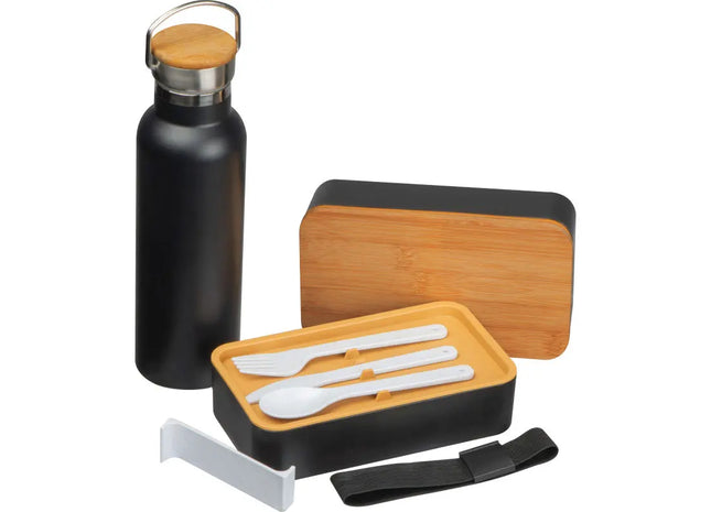 Black Lunchbox and Water Bottle Set - Compact, Stylish, Convenient Meal and Hydration Kit TK Gruppe® Grosshandel 