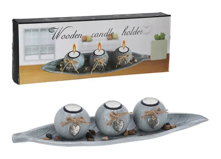 Blattmotiv Teelichtleuchter, 3-flammig, 50x17cm – Stilvolle Tischdekoration TK Gruppe® Grosshandel 