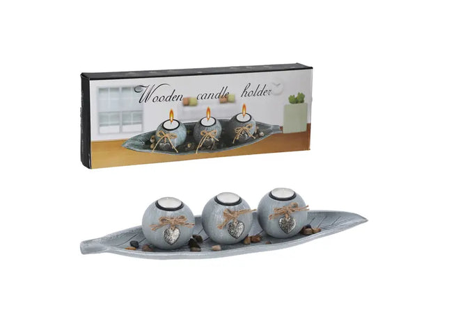 Blattmotiv Teelichtleuchter, 3-flammig, 50x17cm – Stilvolle Tischdekoration TK Gruppe® Grosshandel 