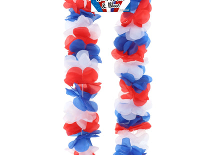 Hula Lei Kette 100cm mit 8,5cm Blumenblättern in Rot/Weiß/Blau - Karneval & Party Zubehör TK Gruppe® Grosshandel 