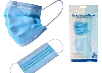 Blaue Mund-Nasen-Schutzmasken, 10er-Pack, Bequeme Gesichtsabdeckung TK Gruppe® Grosshandel 
