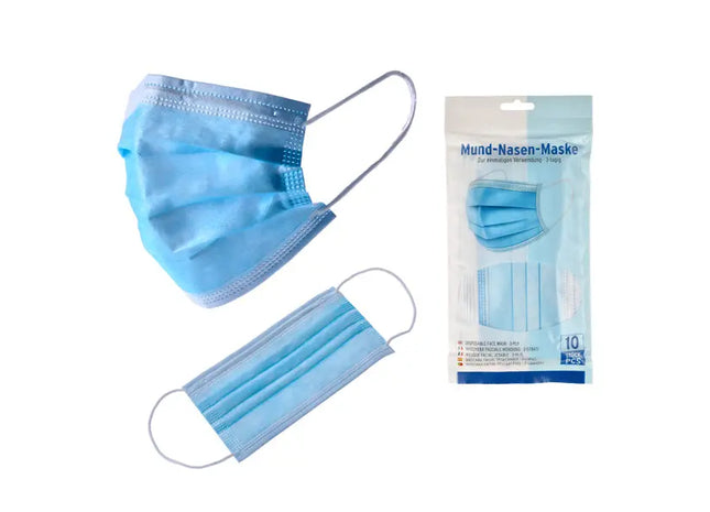 Blaue Mund-Nasen-Schutzmasken, 10er-Pack, Bequeme Gesichtsabdeckung TK Gruppe® Grosshandel 