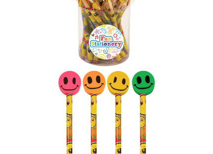 Bleistifte mit lustigem Smiley-Radiergummi, 4 verschiedene Farben, Schreibwaren-Set TK Gruppe® Grosshandel 