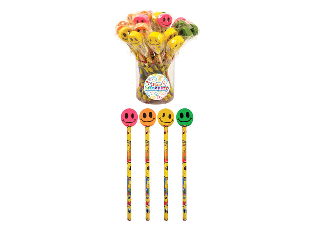 Bleistifte mit lustigem Smiley-Radiergummi, 4 verschiedene Farben, Schreibwaren-Set TK Gruppe® Grosshandel 