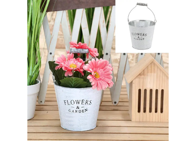 Blumeneimer „Flowers & Garden“, 16,5x15cm – Dekorativer Metalltopf für Pflanzen TK Gruppe® Grosshandel 