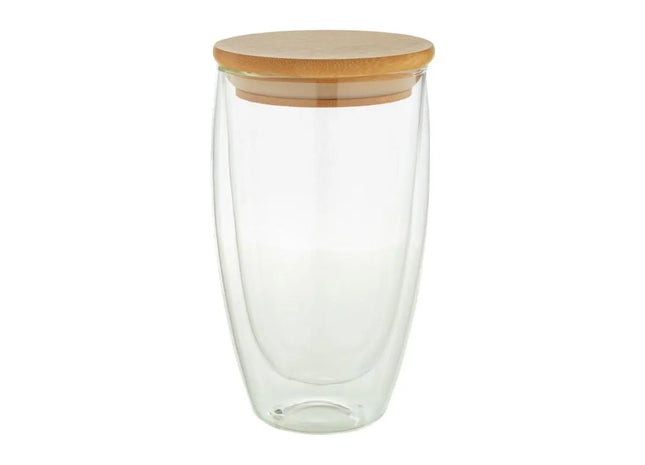Bondina L Glas-Thermobecher, 420 ml – durchsichtiger Isolierbecher mit natürlicher Note TK Gruppe® Grosshandel 