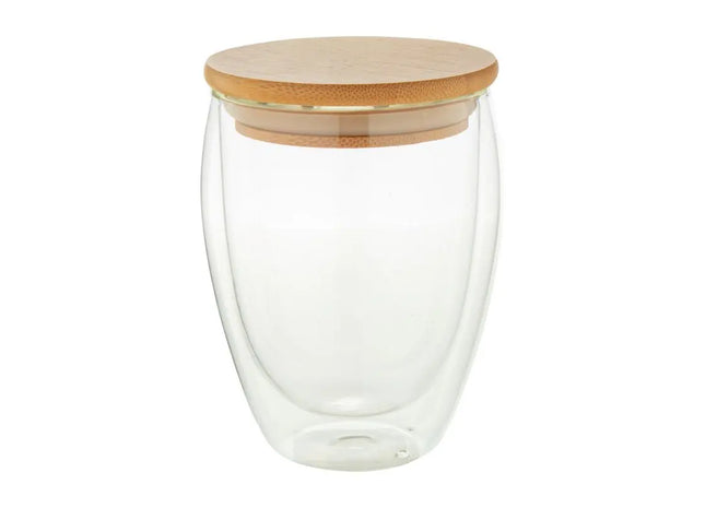 Bondina M Glas-Thermobecher, 330 ml – durchsichtiger Isolierbecher mit natürlicher Note TK Gruppe® Grosshandel 