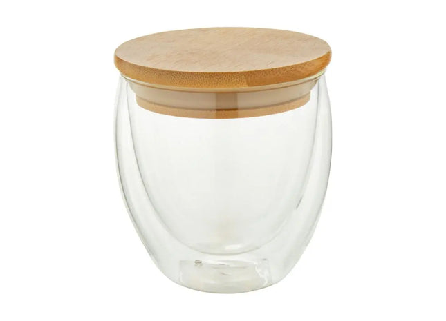 Bondina S Glas-Thermobecher, 300 ml – durchsichtiger Isolierbecher mit natürlicher Note TK Gruppe® Grosshandel 
