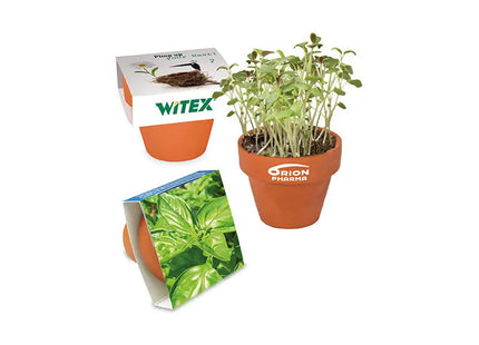 Branded Basilikumtopf mit Banderole – Ideal für Werbegeschenke TK Gruppe® Grosshandel 