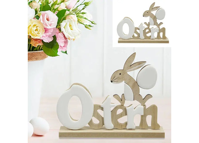 Braun-weißer Schriftzug 'Ostern', ca. 18cm – Festliche Dekoration TK Gruppe® Grosshandel 