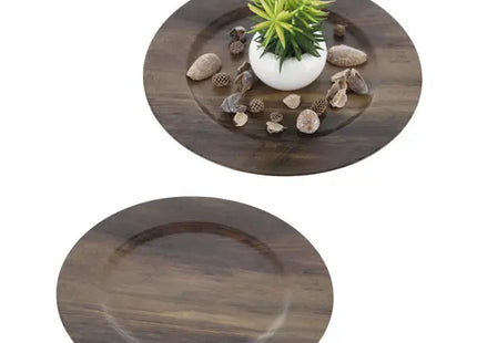 Brauner Holzoptik Dekoteller, ca. 33cm Durchmesser, Rustikales Wohnaccessoire TK Gruppe® Grosshandel 