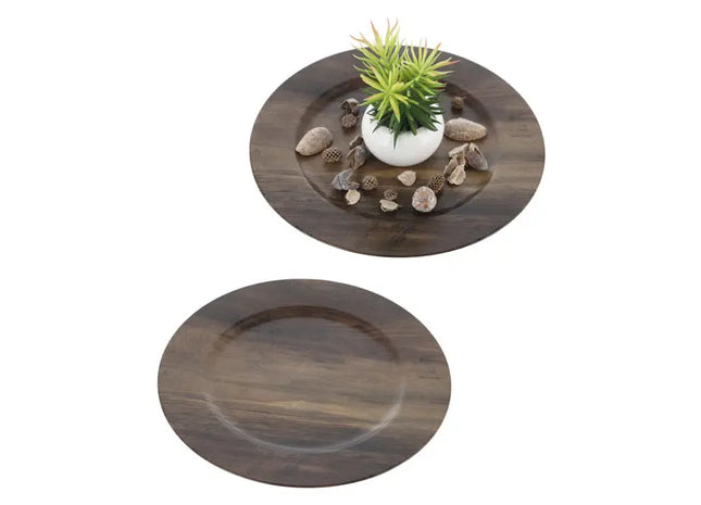 Brauner Holzoptik Dekoteller, ca. 33cm Durchmesser, Rustikales Wohnaccessoire TK Gruppe® Grosshandel 