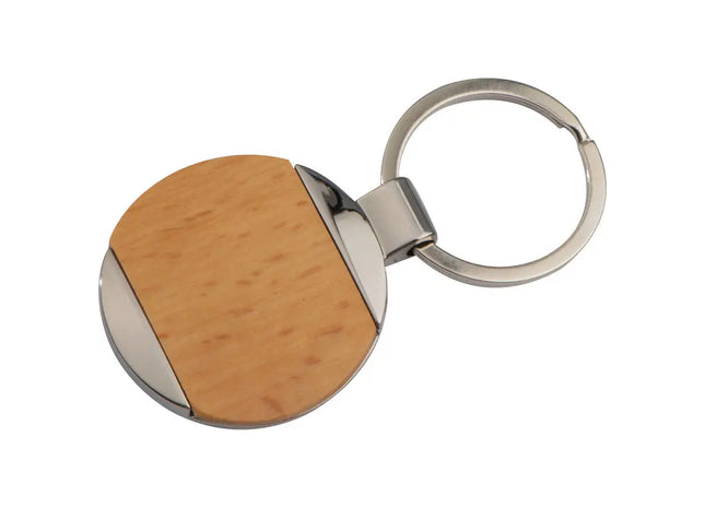 Brauner Schlüsselanhänger Langhaus - Robust aus Metall und Holz TK Gruppe® Grosshandel 