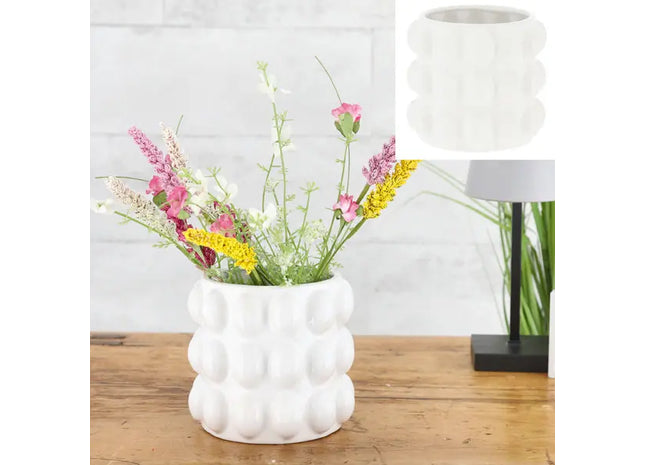 Breite Weiße Keramikvase mit Blasenmuster, 13cm Hoch, Dekorative Tischvase TK Gruppe® Grosshandel 