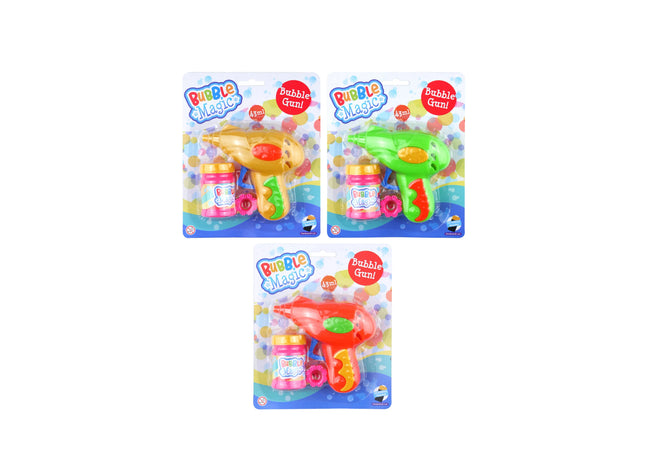 Bubble Gun Friction 43 ml, 2 Designs, 3 verschiedene Farben – Bubble-Shooter-Spielzeug für Kinder TK Gruppe® Grosshandel 
