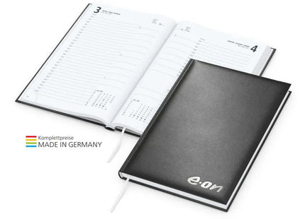 Buchkalender Basic mit Silberprägung - Schwarz und Silber - Eleganter Terminplaner TK Gruppe® Grosshandel 