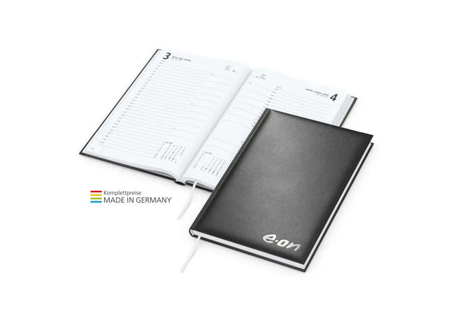 Buchkalender Basic mit Silberprägung - Schwarz und Silber - Eleganter Terminplaner TK Gruppe® Grosshandel 