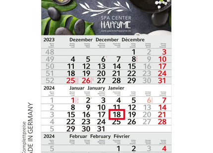 Budget 3, Sonn- und Feiertage in Rot oder Blau inkl. 4C-Druck - Hellgrau, Personalisierter Kalender TK Gruppe® Grosshandel 