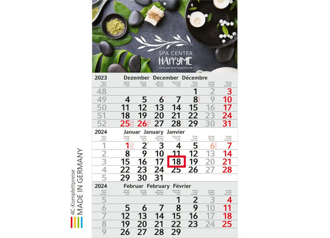 Budget 3, Sonn- und Feiertage in Rot oder Blau inkl. 4C-Druck - Hellgrau, Personalisierter Kalender TK Gruppe® Grosshandel 