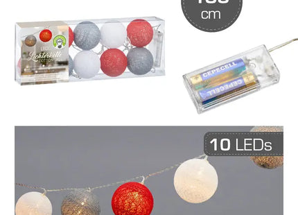 Bunte Cottonball LED-Lichterkette - Farbmix, 10 LEDs, 300cm Lang, 6cm Durchmesser TK Gruppe® Grosshandel 