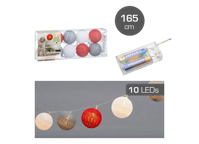 Bunte Cottonball LED-Lichterkette - Farbmix, 10 LEDs, 300cm Lang, 6cm Durchmesser TK Gruppe® Grosshandel 