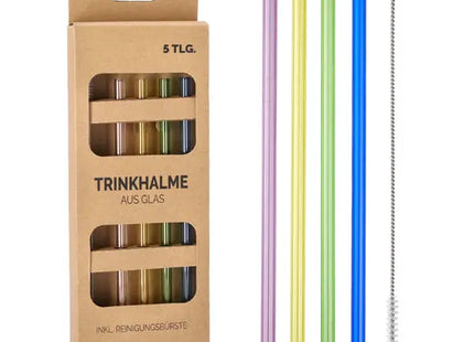 Bunte Glastrinkhalme, 20cm, 4er Set mit Reinigungsbürste TK Gruppe® Grosshandel 