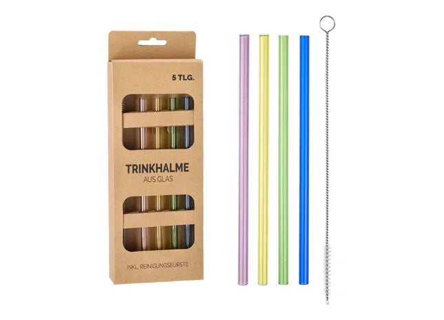 Bunte Glastrinkhalme, 20cm, 4er Set mit Reinigungsbürste TK Gruppe® Grosshandel 