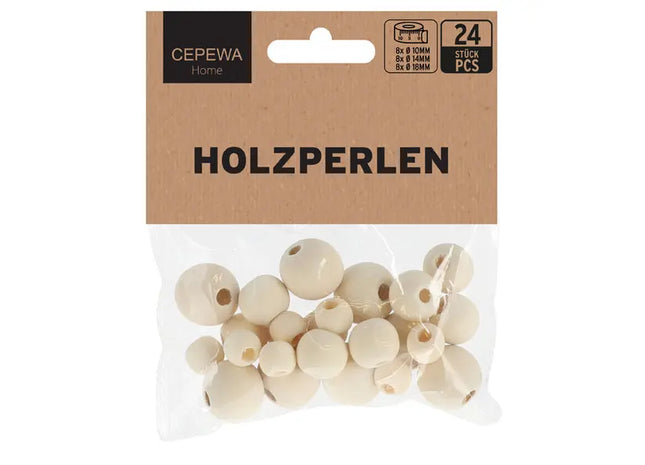 Bunte Holzperlen zum Auffädeln, Kreativset, 24 Stück TK Gruppe® Grosshandel 