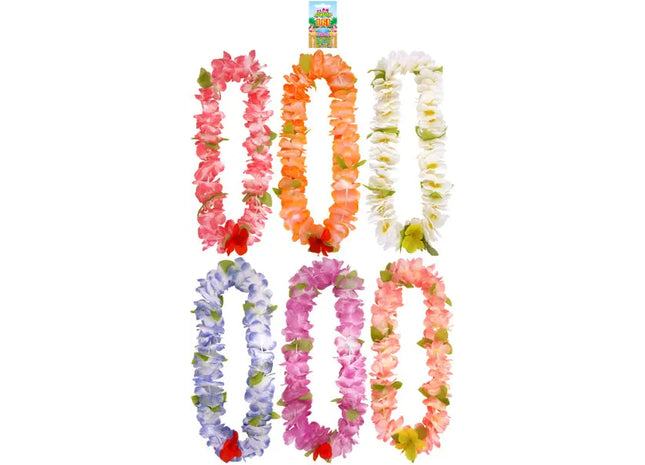 Bunte Hula Lei Blumenkette, 120 cm – Tropische Partydekoration mit 8 cm großen Blumenblättern in 6 Farben TK Gruppe® Grosshandel 