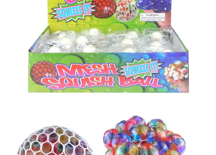 Bunte Knautschball 7cm Mit Netz & Perlen, Stressball, 4 Farben TK Gruppe® Grosshandel 