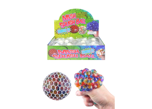Bunte Knautschball 7cm Mit Netz & Perlen, Stressball, 4 Farben TK Gruppe® Grosshandel 