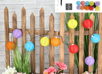 Bunte LED-Solar-Lichterkette mit 10 Lampions, ca. 185 cm lang: Ideale Gartenbeleuchtung für Feierlichkeiten. TK Gruppe® Grosshandel 