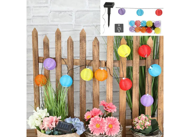 Bunte LED-Solar-Lichterkette mit 10 Lampions, ca. 185 cm lang: Ideale Gartenbeleuchtung für Feierlichkeiten. TK Gruppe® Grosshandel 