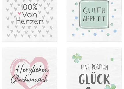Bunte Servietten mit Sprüchen, 4 Designs, 20er-Pack TK Gruppe® Grosshandel 